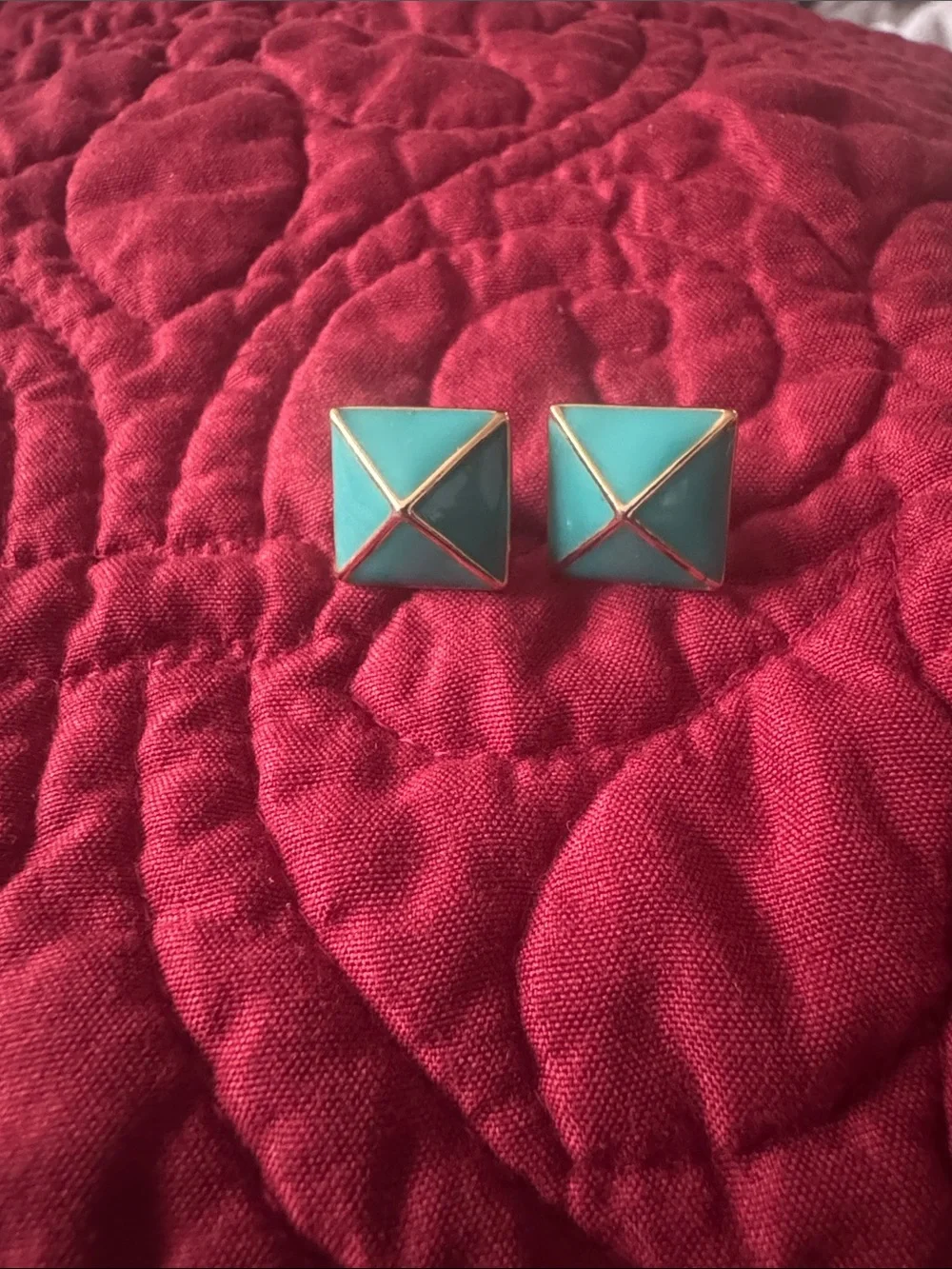 kate spade Turquoise and Gold Pyramid Stud Earrings